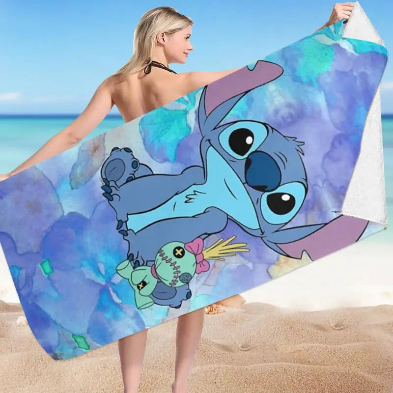 Kawaii Disney Stitch Beach Towel Cartoon Style Microfiber Large Beach Towel Bath Towel Multifunctional Square Towel Beach Towel