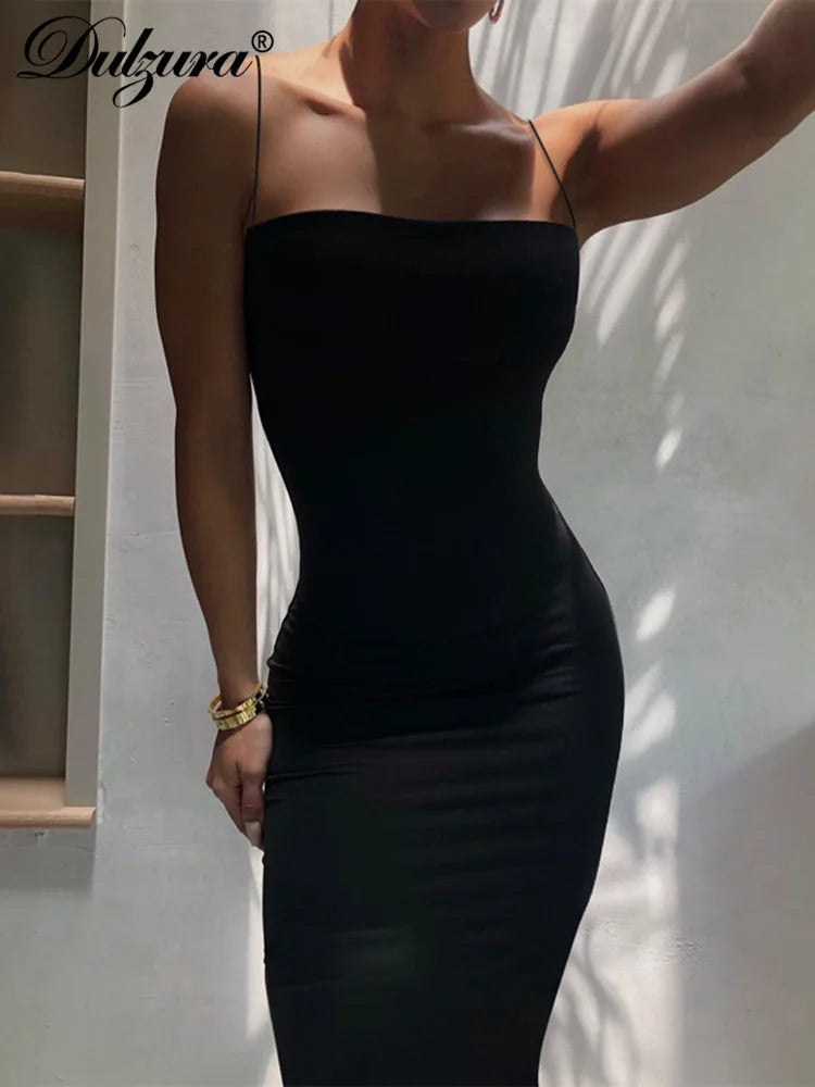 Dulzura 2023 Autumn Winter Women Solid White Black Strap Midi Dress Bodycon Sexy Streetwear Party Club Elegant Fashion Clothes