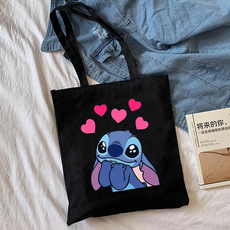 Y2k 90s Disney Stitch Tote Bag Canvas Shoulder Bag Eco Hip Hop Lilo and Stitch Shopping Bag Women Tote Shopper Bag Female