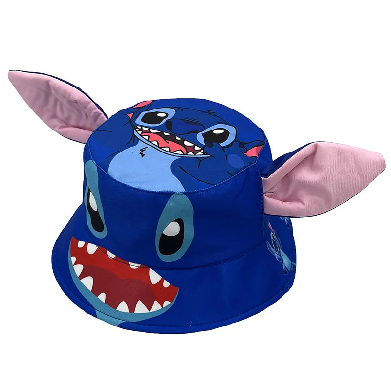 Disney Kawaii Big Ears Stitch Lilo Children's Fisherman Hat Cute Mickey Mouse Minnie Cartoon Printing Sun Hat Size 56CM For Kid