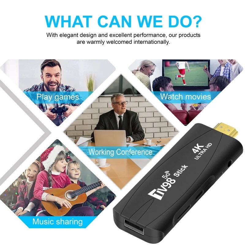 TV98 Ultra HD TV Stick Android 12.1 4K Smart TV Box 2.4G 5G WiFi H.265 Network Media Player Set Top Box