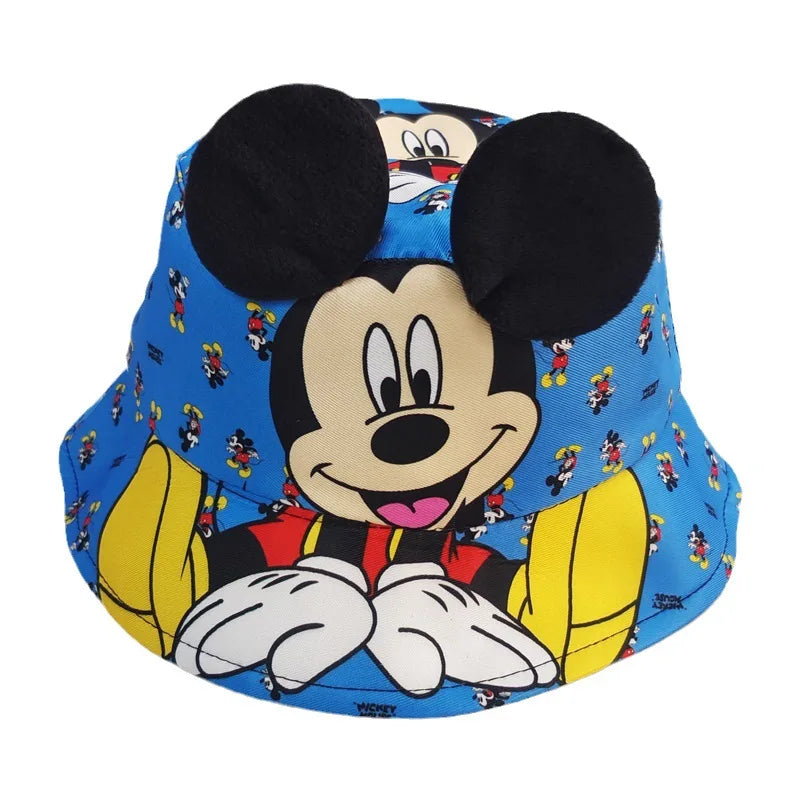 Disney Kawaii Big Ears Stitch Lilo Children's Fisherman Hat Cute Mickey Mouse Minnie Cartoon Printing Sun Hat Size 56CM For Kid