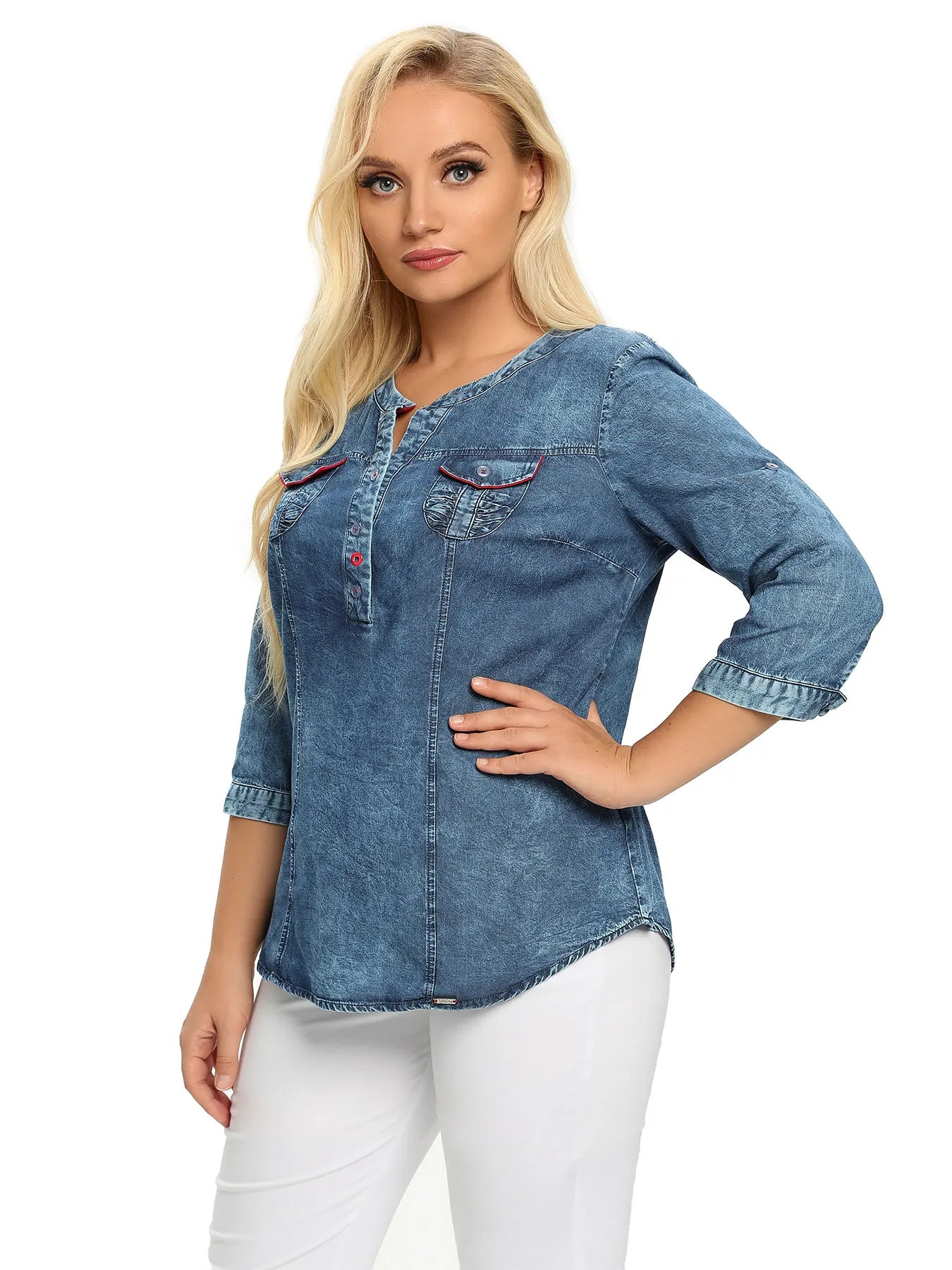 Women's Plus Size Denim Shirt Spring Fashion Elegant Shirt For Chubby Women's Woven Cotton Shirt