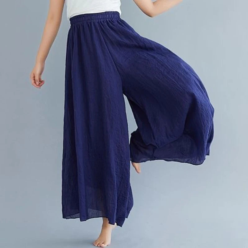 Baggy Cotton Linen Culotte Pants Women Casual Wide Leg Pantalones Summer Candy Color Sweatpants Ankle-length Straight Trousers