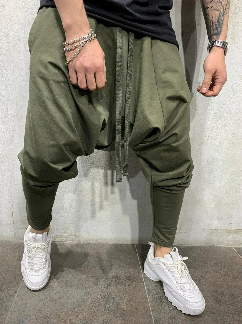 Mens Clothing 2022 Men's New Hip-hop Trend Trousers European American Loose Solid Color Feet Street Sports Casual Harem Pants