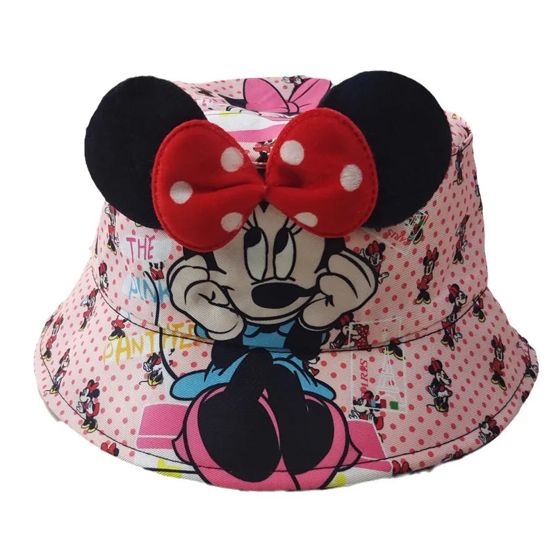 Disney Kawaii Big Ears Stitch Lilo Children's Fisherman Hat Cute Mickey Mouse Minnie Cartoon Printing Sun Hat Size 56CM For Kid