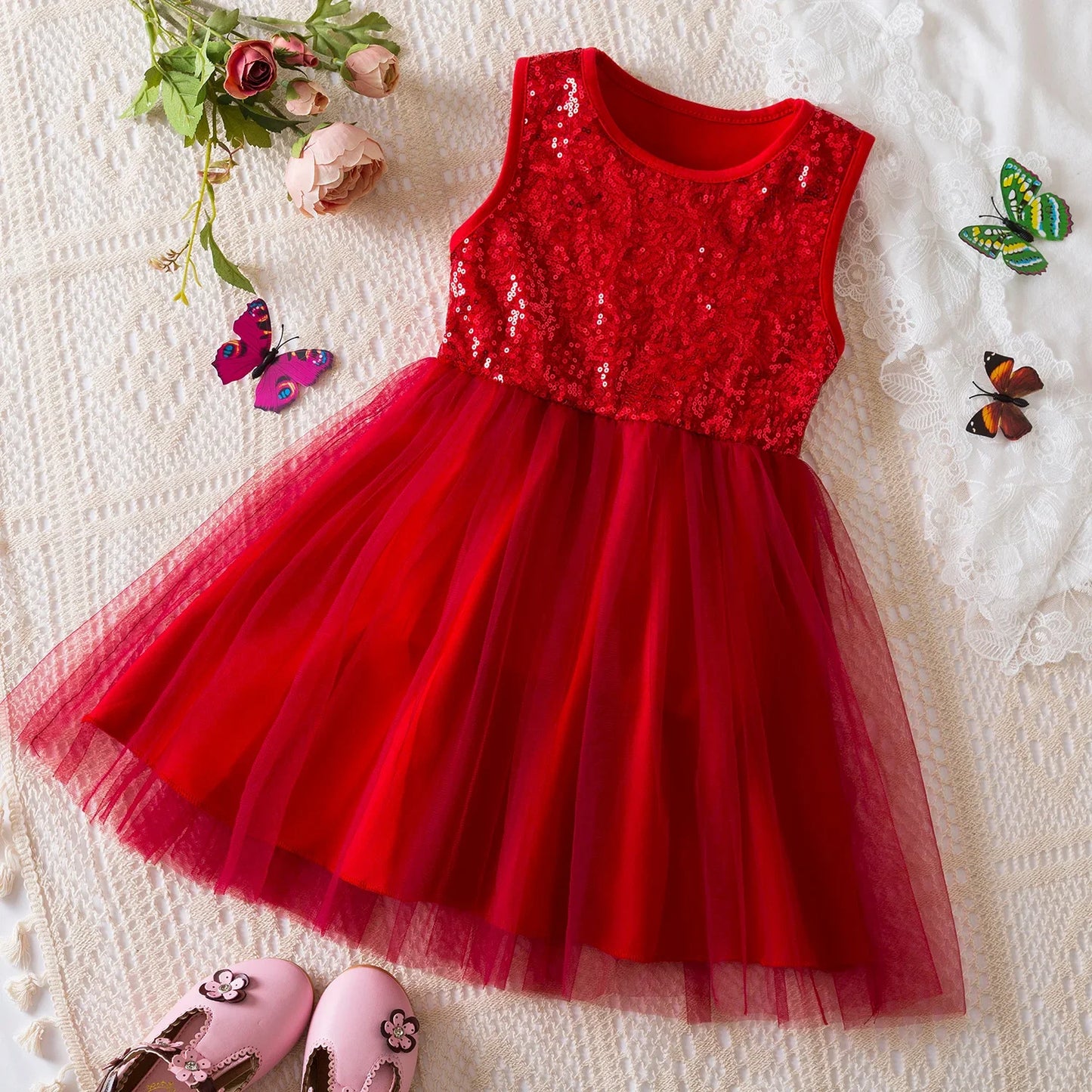 Sequins Dress for Baby Girl Casual Clothes 2 to 6 Years Sleeveless Elegant Princess Dress Birthday Party Girl Kid's Dress