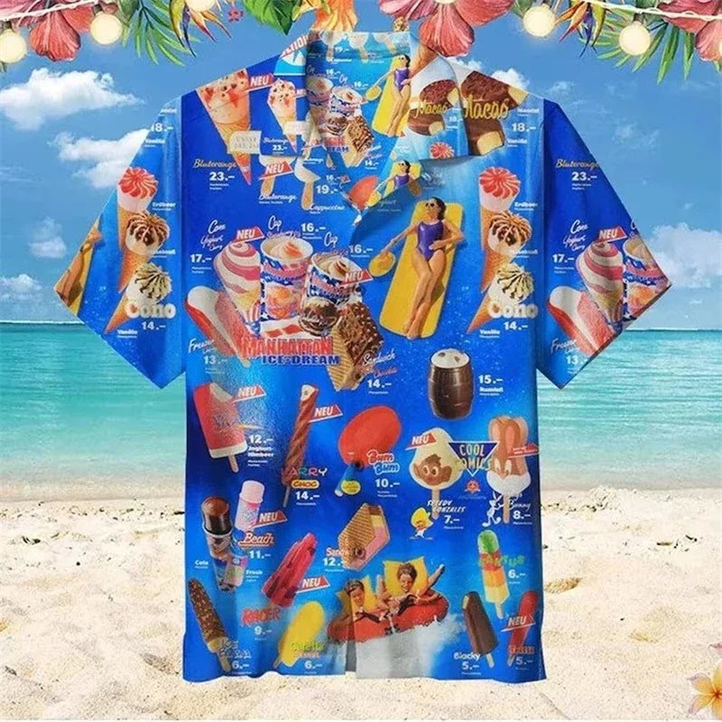 Newest Loose Breathable 3D Print Trendy Cool Fashion Ice CreamShirts Beach Party Tops Short Sleeves Summer Men's Shirts Men Top