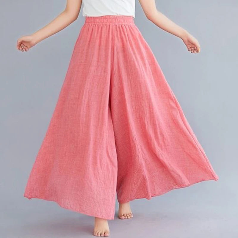 Baggy Cotton Linen Culotte Pants Women Casual Wide Leg Pantalones Summer Candy Color Sweatpants Ankle-length Straight Trousers