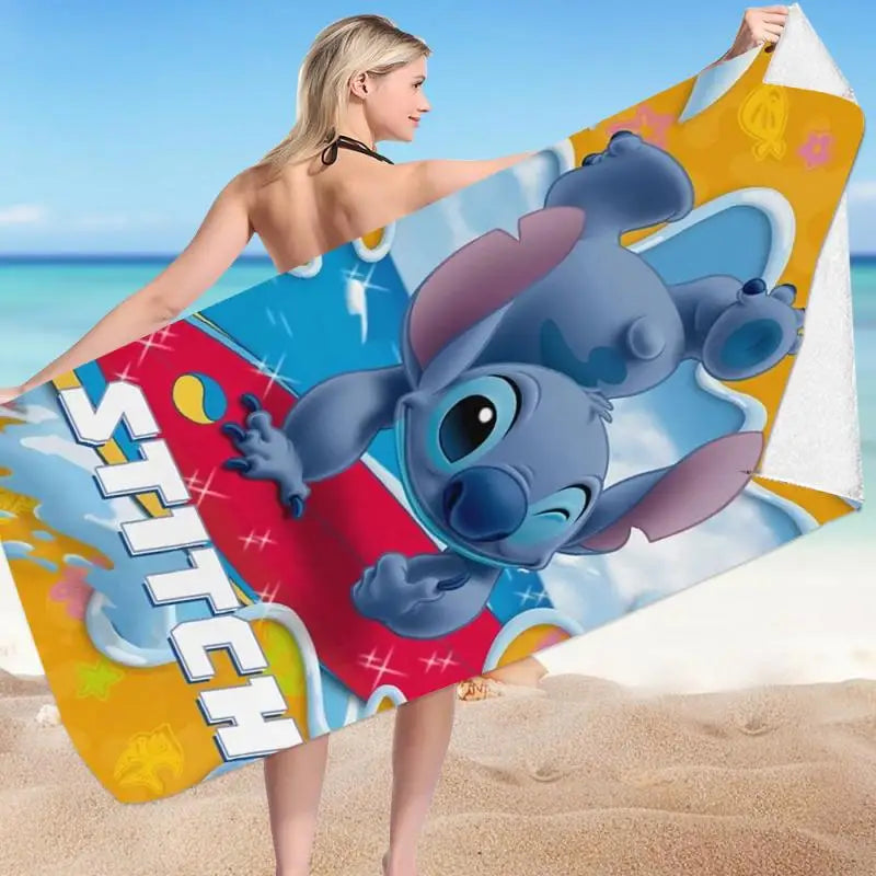 Kawaii Disney Stitch Beach Towel Cartoon Style Microfiber Large Beach Towel Bath Towel Multifunctional Square Towel Beach Towel