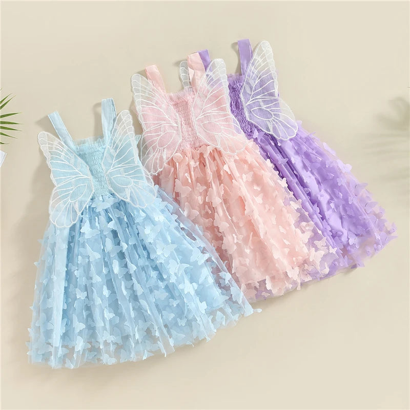 Summer New Baby Girl Dress Cute Butterfly Wings Suspender Dress Mesh Ball Gown Children Dress Sweet Princess Girls Dress