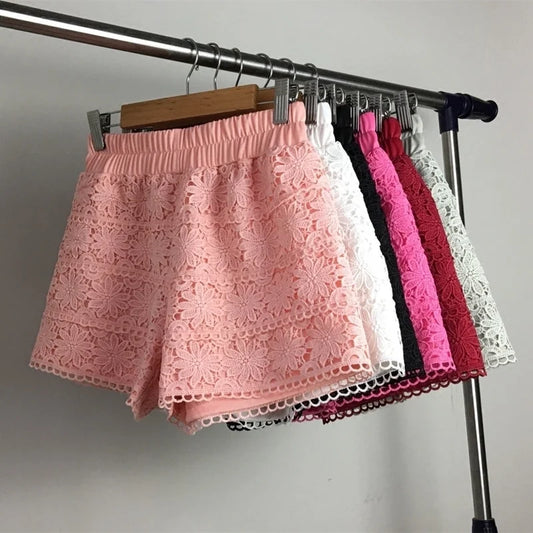 Summer Lace Shorts Women Out Wear Thin Shorts Feminino Elastic High Waist White Short Femme Lace Trousers Women Hotpants C4078