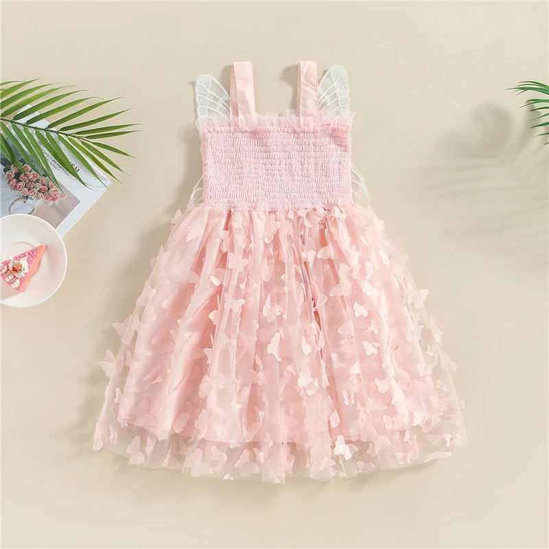 Summer New Baby Girl Dress Cute Butterfly Wings Suspender Dress Mesh Ball Gown Children Dress Sweet Princess Girls Dress