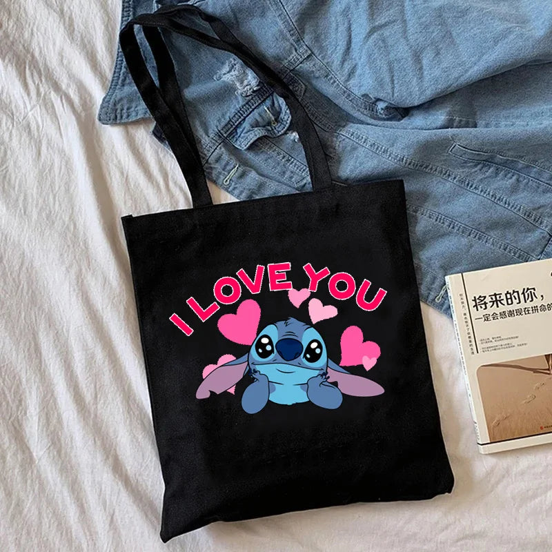 Y2k 90s Disney Stitch Tote Bag Canvas Shoulder Bag Eco Hip Hop Lilo and Stitch Shopping Bag Women Tote Shopper Bag Female