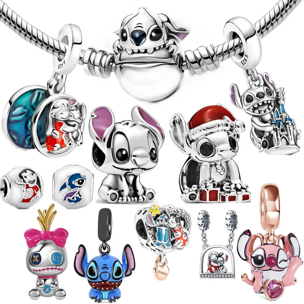 Disney Lilo Stitch 925 Sterling Silver Charm Fit Pandora Bracelet Bead Charms Silver 925 Original Disney for Jewelry Making Gift