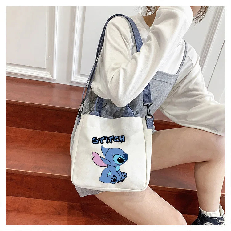 Disney Stitch Canvas Tote Bag for Women Cartoon Lilo and Stitch Handbags Detachable Shoulder Strap Large Capacity Shoulder Bag