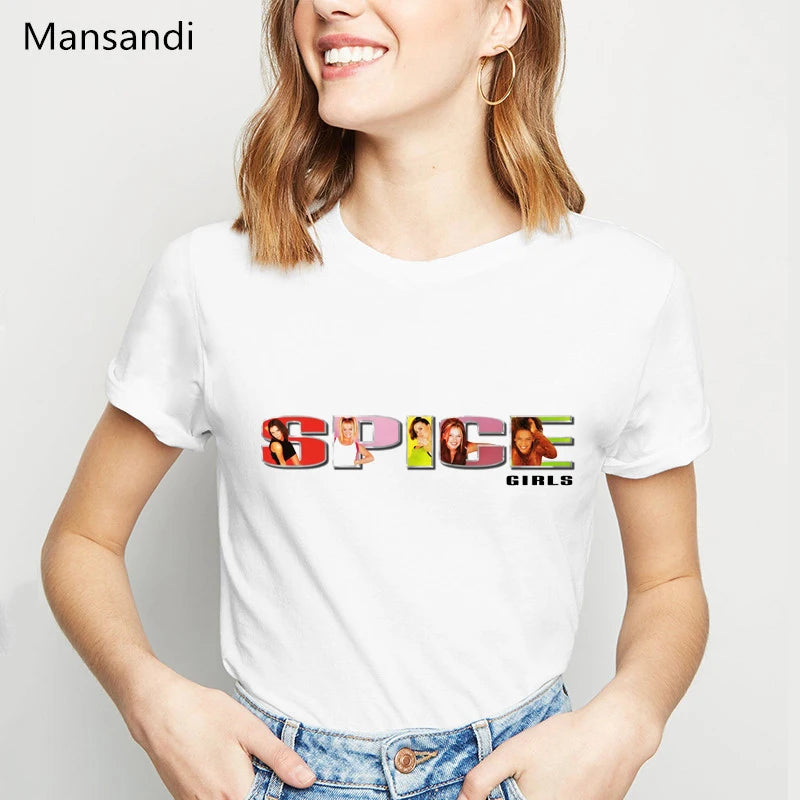 Spice Girls Womens Graphic T Shirts Summer 2022 White Hip Hop Tshirt Femme Harajuku Shirt Camisetas Mujer Female T-Shirt Tops