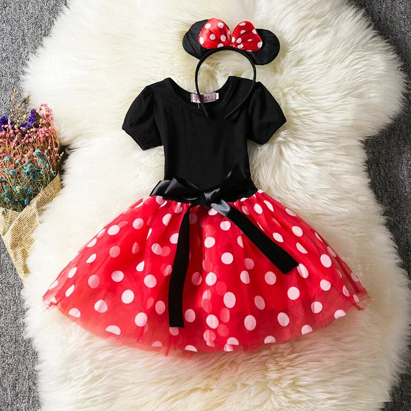 Cute Girls Dress  for Cartoon Mouse Kids Short Sleeve Polka Dot Clothes 1-6Y Girls Princess Dress Birthday Party Baby Clothes