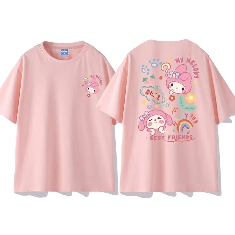 Sanrio Kuromi Cinnamoroll Cotton Round Neck T-shirt Cartoon my melody Pochacco printing Summer New Short Sleeved For Women