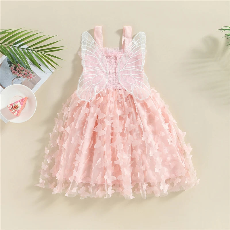 Summer New Baby Girl Dress Cute Butterfly Wings Suspender Dress Mesh Ball Gown Children Dress Sweet Princess Girls Dress