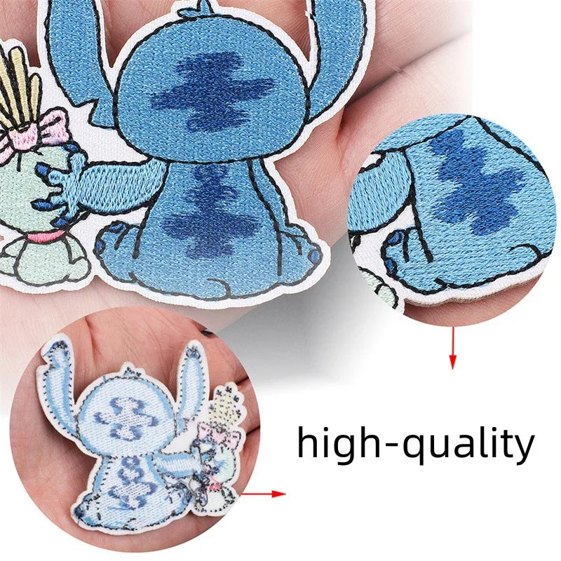 1pcs Lilo & Stitch Embroidery Cloth Stickers Disney Bags Clothes DIY Accessories Kids Pants Hole Repair Iron On Patch Applique