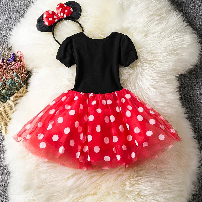 Cute Girls Dress  for Cartoon Mouse Kids Short Sleeve Polka Dot Clothes 1-6Y Girls Princess Dress Birthday Party Baby Clothes