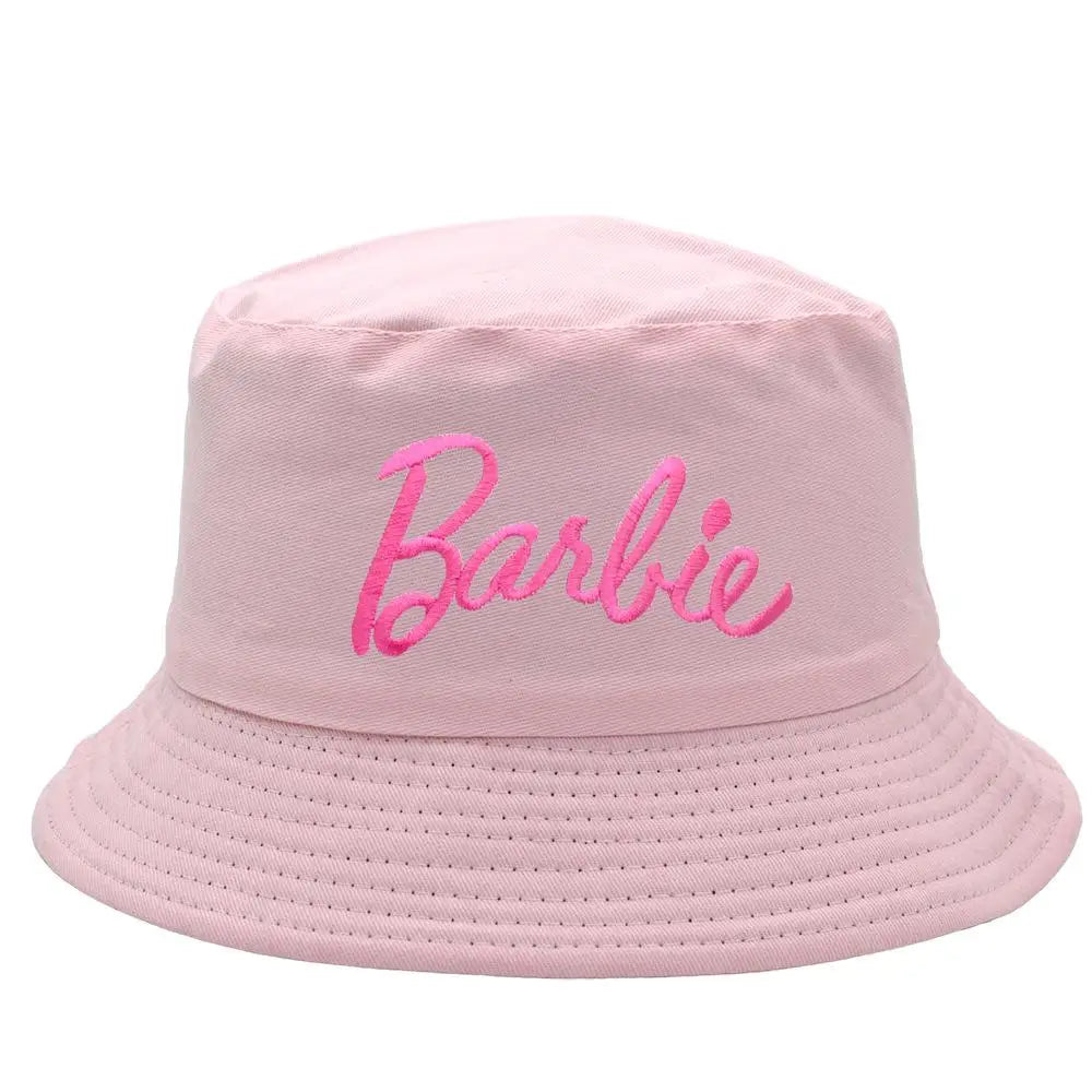 Fashion Barbie Fisherman Hat Kawaii Girls Embroidery Letter Women Outdoor Sunscreen Cap Summer Casual Beach Sunshade Caps Gifts