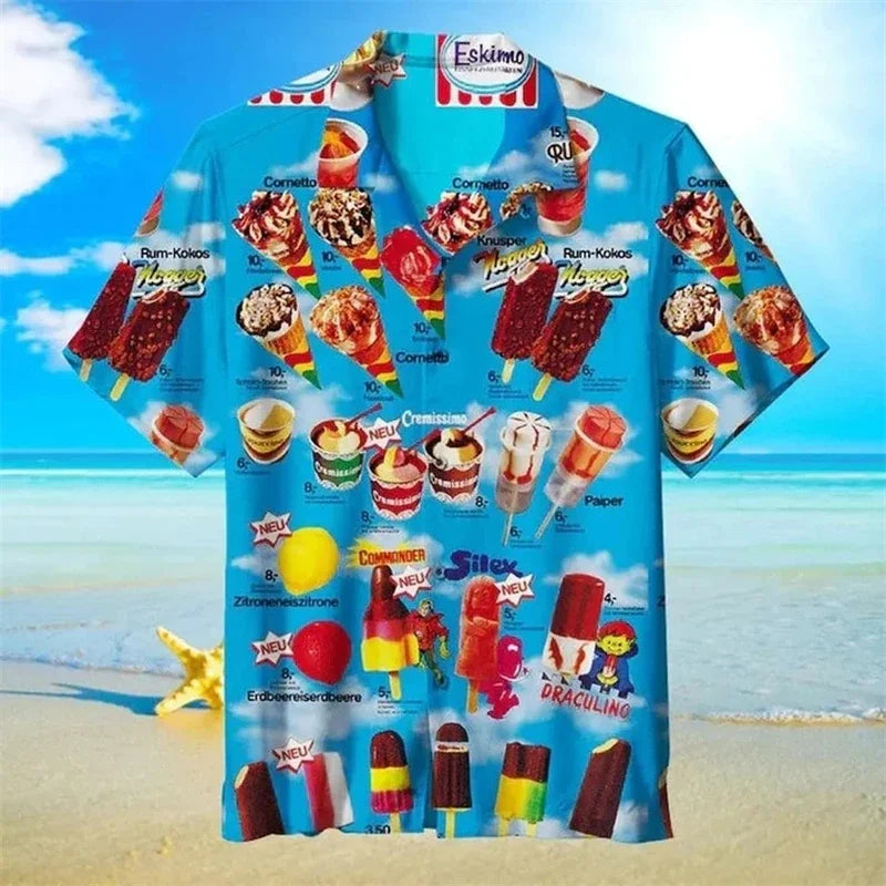 Newest Loose Breathable 3D Print Trendy Cool Fashion Ice CreamShirts Beach Party Tops Short Sleeves Summer Men's Shirts Men Top