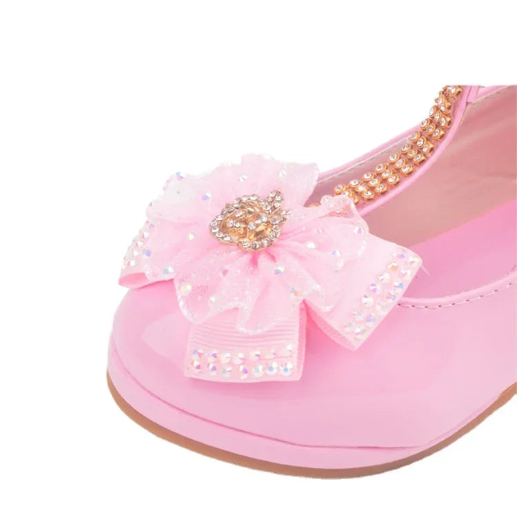 Children Party Leather Shoes Girls PU Low Heel Lace Flower Kids Wedding Shoes Girls Sandals Dance Dress Dance Shoe White Pink