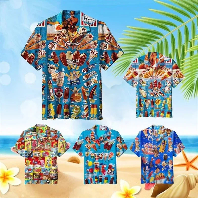 Newest Loose Breathable 3D Print Trendy Cool Fashion Ice CreamShirts Beach Party Tops Short Sleeves Summer Men's Shirts Men Top