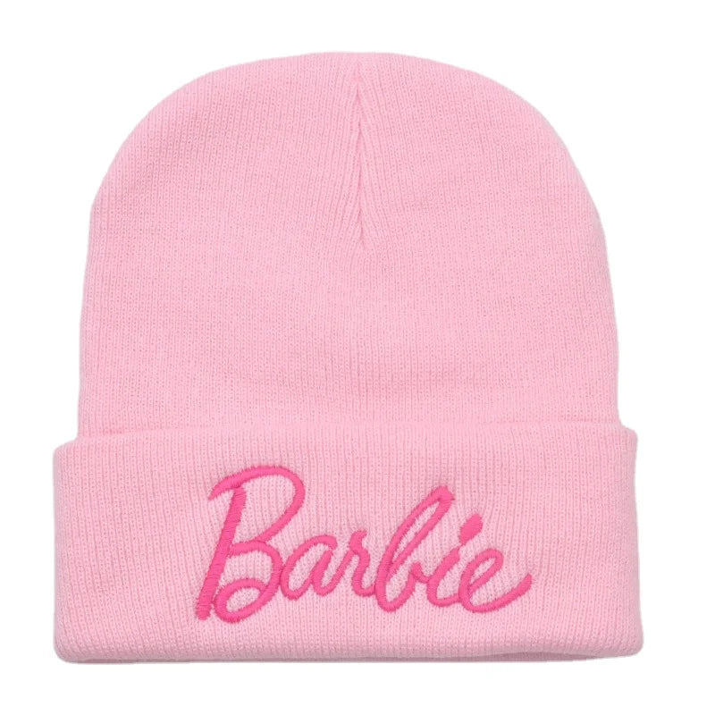 Barbie Knitted Hat Woolen Kawaii Y2K Woolen Hat Female Soft Warm Elastic Hiphop Cap Girl Leisure Beanie Hats Kids Adults Gifts