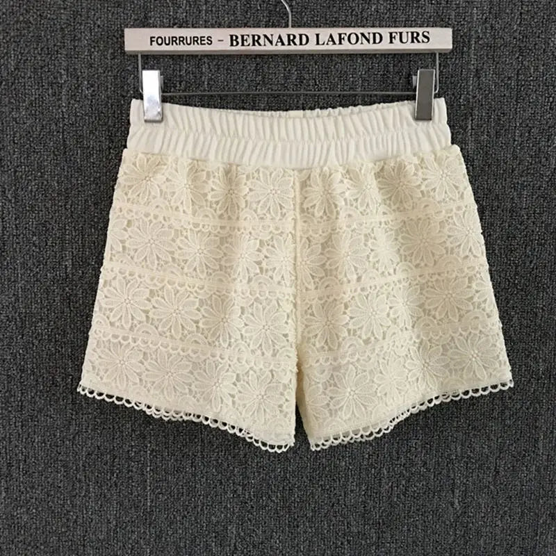 Summer Lace Shorts Women Out Wear Thin Shorts Feminino Elastic High Waist White Short Femme Lace Trousers Women Hotpants C4078