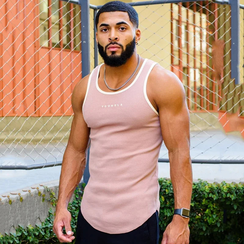 Summer New Men's Vest Gym Sports Fitness Quick Dry Breathable Stretch Sleeveless T-Shirt Fashion Men's Clothing Knitted Vest