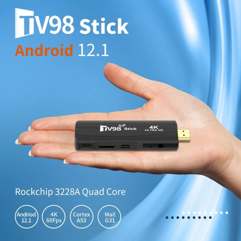 TV98 Ultra HD TV Stick Android 12.1 4K Smart TV Box 2.4G 5G WiFi H.265 Network Media Player Set Top Box