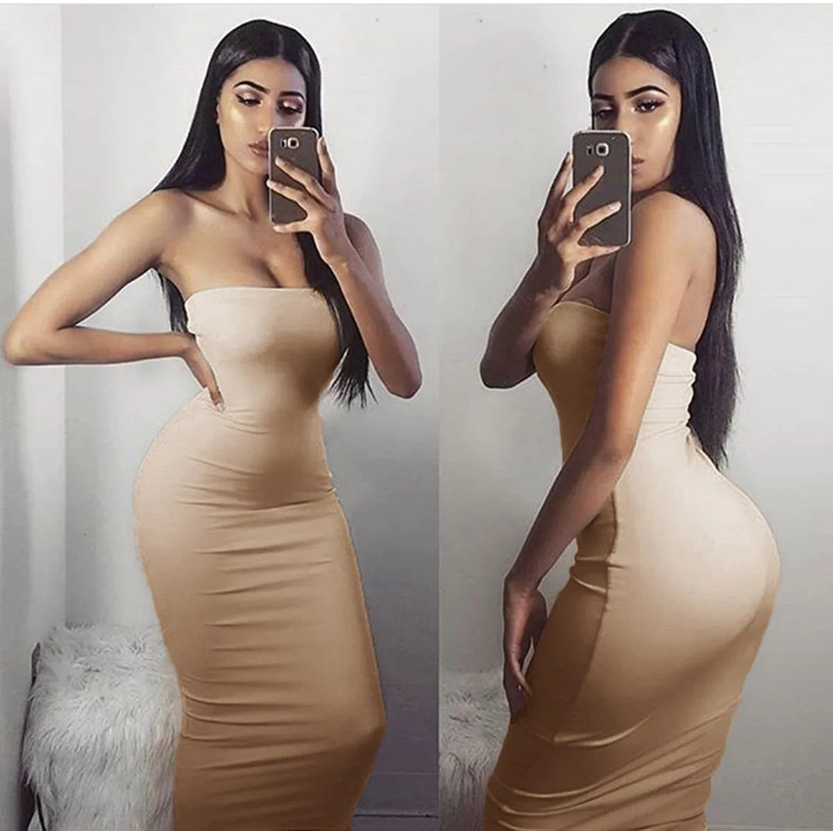 Women's Split Tube Pencil Hem Long Dress Strapless Bodycon Maxi Dress Ribbed Bodycon Dresses Shaper Dress for Women