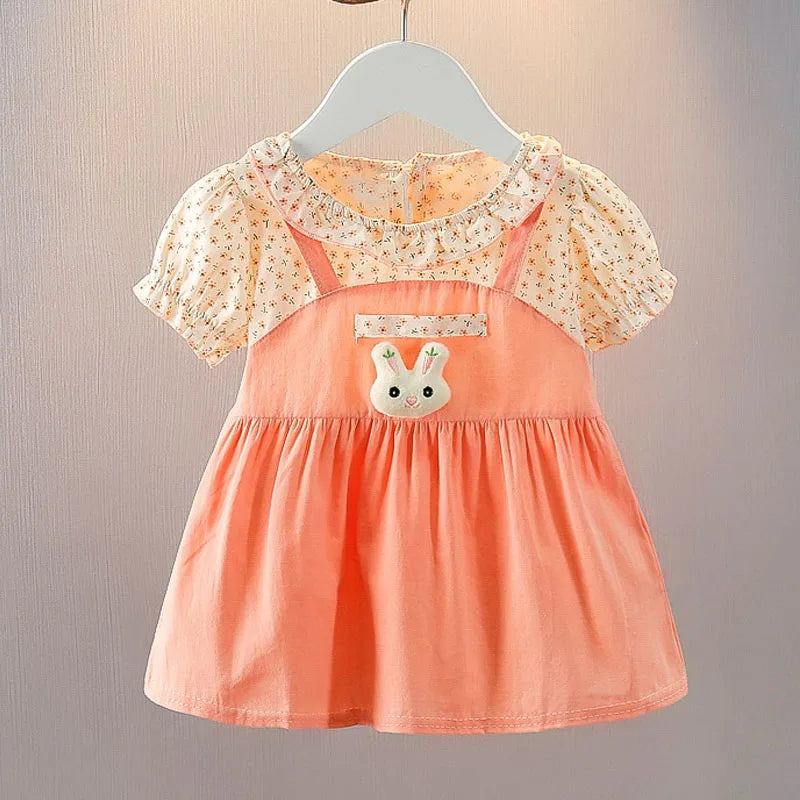 1-4Y Summer Toddler Girl Dress Cartoon Rabbit Birthday Princess Costume Baby Girl Clothes Children Casual Infant Oufit A1089