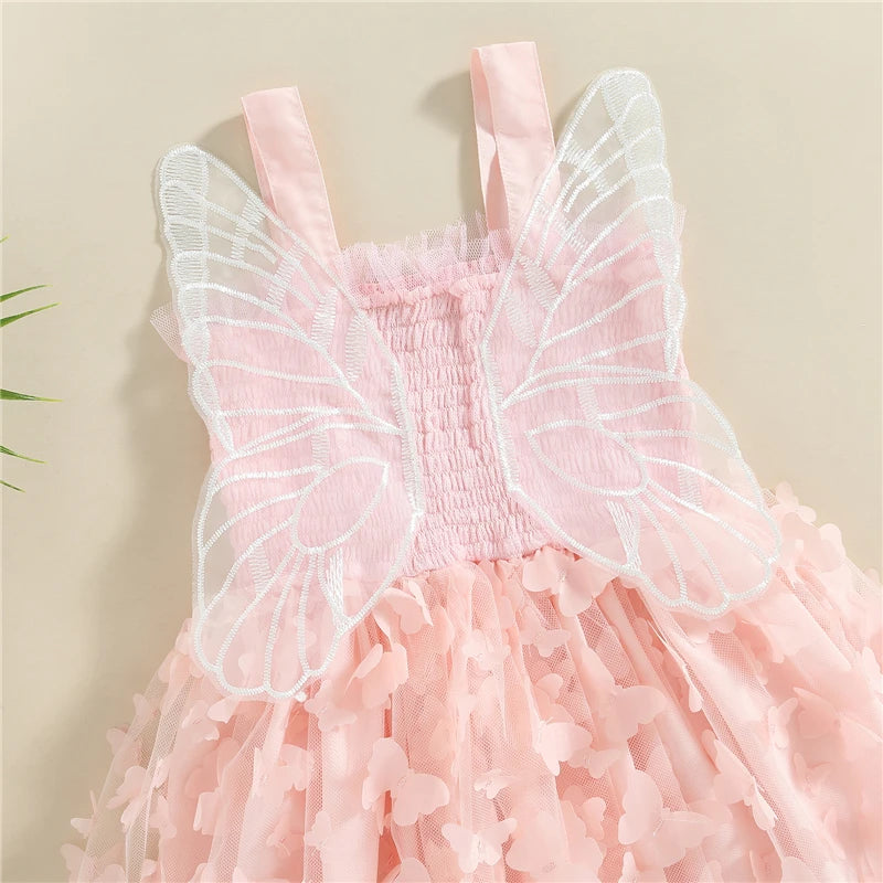 Summer New Baby Girl Dress Cute Butterfly Wings Suspender Dress Mesh Ball Gown Children Dress Sweet Princess Girls Dress